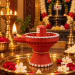 Royal Divine Terracotta Stone work Lingam Lamp | Traditional Shiva Lingam Oil Diya | Handmade Pooja Décor[2inch=H*L=2*2]