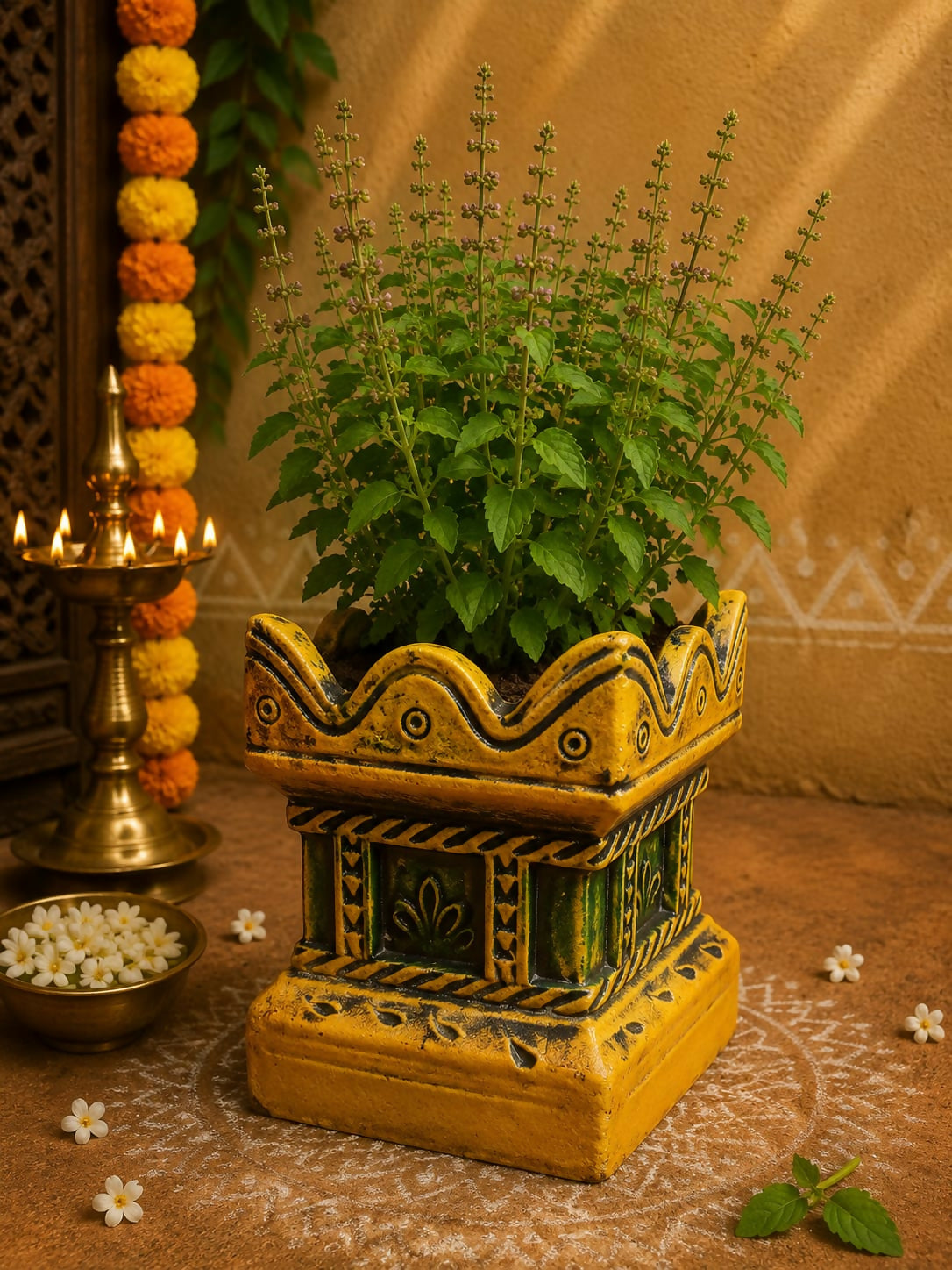 Terracotta Gardening Brindavan Tulasi pot With Drainage Hole at Bottom 7 inch