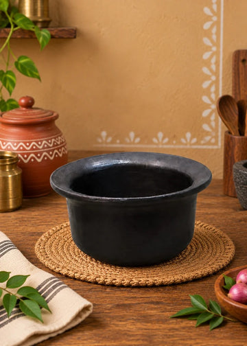 Royal Earthen Black Clay Batter Bowl Handmade Terracotta Idli & Dosa Batter Pot | Traditional South Indian Kitchenware