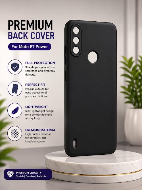 Premium Soft Silicone Matte Finish Shockproof Back Cover Case for Motorola Moto E7 Power - Black
