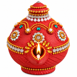 Royal Terracotta Stone Work Magic Vilakku | Traditional Handmade Magic Lamp | Decorative Pooja Diya[4inch=H*L=4*4]