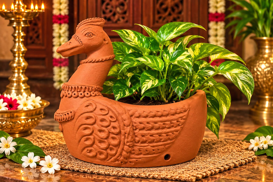 Handcrafted Terracotta Duck Planter – Traditional Decorative Clay Planter - 8 inch