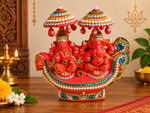 Royal Lakshmi & Vinayagar Stone Work Terracotta Idol | Traditional Divine Handmade Pooja Décor[7inch=H*L=7*7]