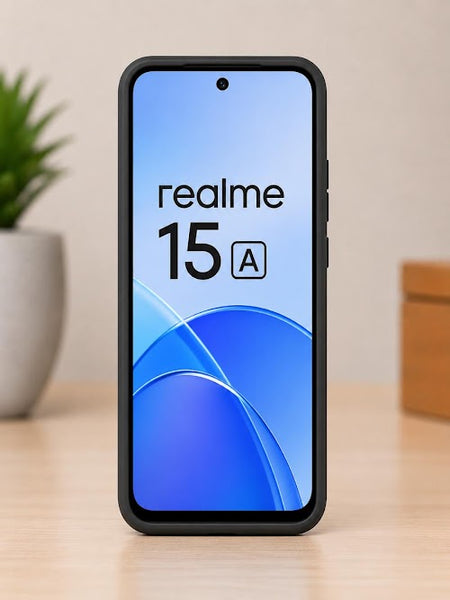 Realme 15A Liquid Silicone Soft Back Cover | Premium Matte Shockproof Protective Mobile Case (Black)