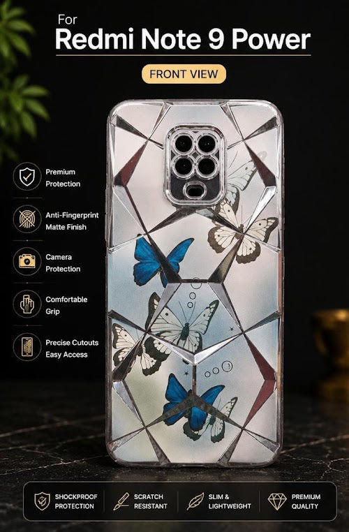 Premium Butterfly Printed TPU Back Cover for Redmi Note 9 Power | Shockproof, Camera Protection, Anti-Fingerprint, Slim Case