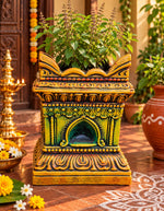 Multicolor Royal Traditional Terracotta Thulasi Maadam | Traditional Handmade Tulsi Brindavan | Divine Pooja Home Décor
