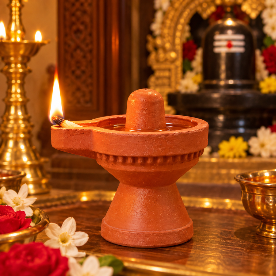 Royal Divine Terracotta Lingam Lamp | Traditional Shiva Lingam Oil Diya | Handmade Pooja Décor[2inch=H*L=2*2]
