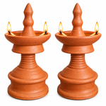 Royal Terracotta Kuthu Vilakku Pair | Traditional Handmade Clay Oil Lamps | Elegant Pooja & Home Décor[8INCH=H*L=8*4]