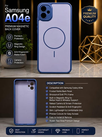 Premium Magnetic Matte Back Cover for Samsung Galaxy A04e | Shockproof TPU Case with Camera Protection