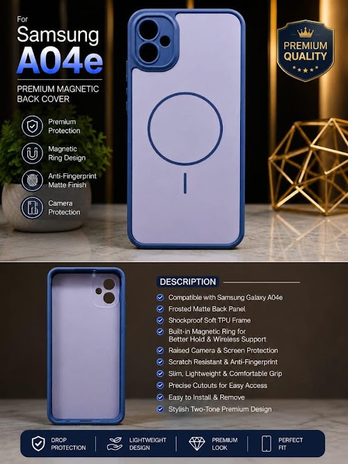 Premium Magnetic Matte Back Cover for Samsung Galaxy A04e | Shockproof TPU Case with Camera Protection