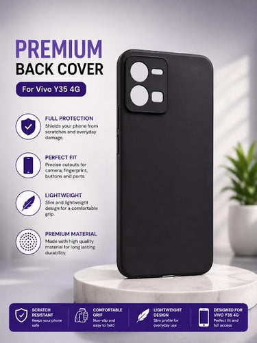 Premium Soft Silicone Matte Finish Shockproof Back Cover Case for Vivo Y35 4G - Black