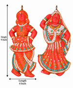 Royal Radha Krishna Wall Hanging Statue | Handcrafted Terracotta Stone Work Couple Idol[PAIR] | Traditional Indian Home Décor[9INCH=H*L=9*4]
