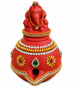 Royal Terracotta Stone Work Magic Vilakku | Traditional Handmade Ganesha Oil Lamp | Decorative Pooja Diya[5INCH=H*L=5*4]
