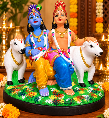Terracotta Krishna & Balarama Golu Dolls Set – Traditional Handmade Golu Collection