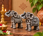 Royal Stone Color Terracotta Elephant Pair Showpiece | Traditional Indian Handmade Elephant Statue | Luxury Home Décor 10 inch