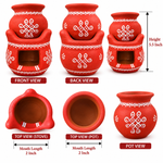 Royal Traditional | Art Work | Terracotta Navadhaniya Set Tiny Stove & Pot Set | Handmade Clay Cooking Stove with Decorative Pot[5.5INCH=H*L=5.5*3]