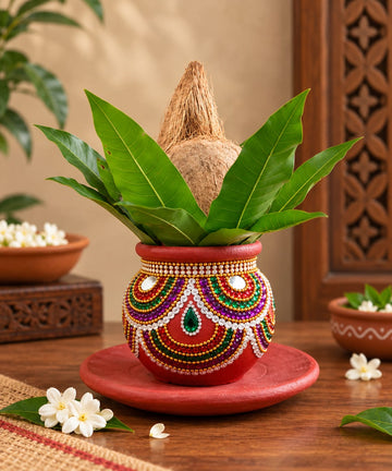 Divine Terracotta Kalasam Pot | Traditional Handmade Pooja Kalash | Decorative Art Work for Home & Temple[4inch=H*L=4*3.5]
