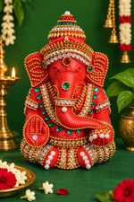 Royal Stone Work Vinayagar Statue | Divine Handmade Ganesha Idol with Traditional Stone Embellishment | Premium Pooja Décor[5inch=H*L=5*4]