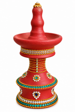 Royal Terracotta Stone Work Kuthu Vilakku[Pair] | Traditional Handmade Clay Diya Lamp | Decorative Pooja Room Oil Lamp[8inch=H*L=8*4]
