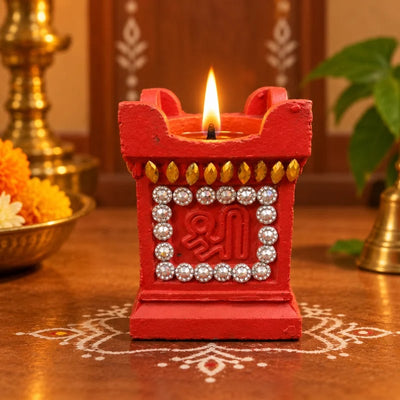 Royal Traditional Terracotta Stone Work Thulasi Maada Vilakku | Handmade Pooja Lamp Stand for Home & Temple