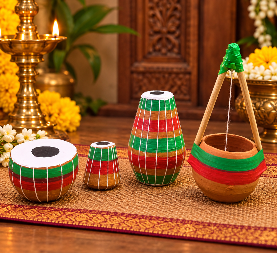 Terracotta Traditional Musical Instruments Golu Dolls Set – Handmade Music Collection