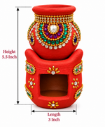 Royal Traditional Terracotta| Stone Work | Tiny Stove & Pot  Navadhaniya Set | Handmade Clay Cooking Stove with Decorative Pot