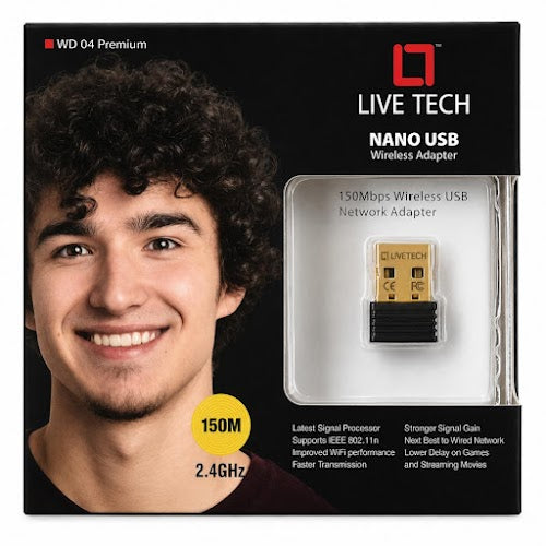 Live Tech WD 04 Premium 150Mbps Nano USB Wireless Wi-Fi Adapter – 2.4GHz