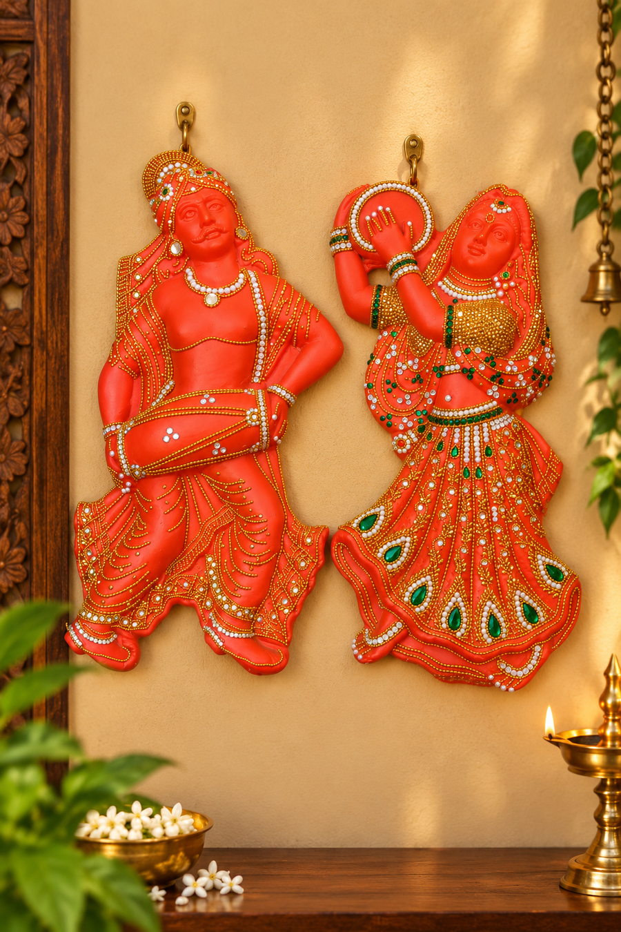 Royal Terracotta Stone Work Radha Krishna Wall Hanging Idol[PAIR] | Divine Traditional Handmade Home Décor[16inch=H*L=16*16]