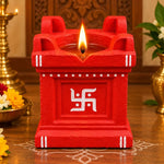Royal Traditional Terracotta Thulasi Maada Vilakku with Swastik Design | Handmade Pooja Oil Lamp for Home & Temple