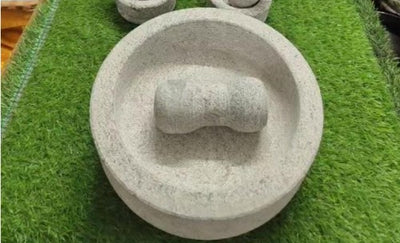 10 Inch Natural Granite Kalvam (Stone Mortar & Pestle) for Grinding Spices, Herbs & Masala – Traditional Handmade Ammikkal Kitchen Grinder