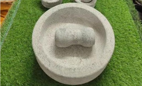 10 Inch Natural Granite Kalvam (Stone Mortar & Pestle) for Grinding Spices, Herbs & Masala – Traditional Handmade Ammikkal Kitchen Grinder