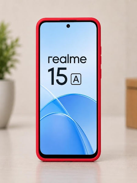 Realme 15A Liquid Silicone Soft Back Cover | Premium Matte Shockproof Protective Mobile Case (Red)