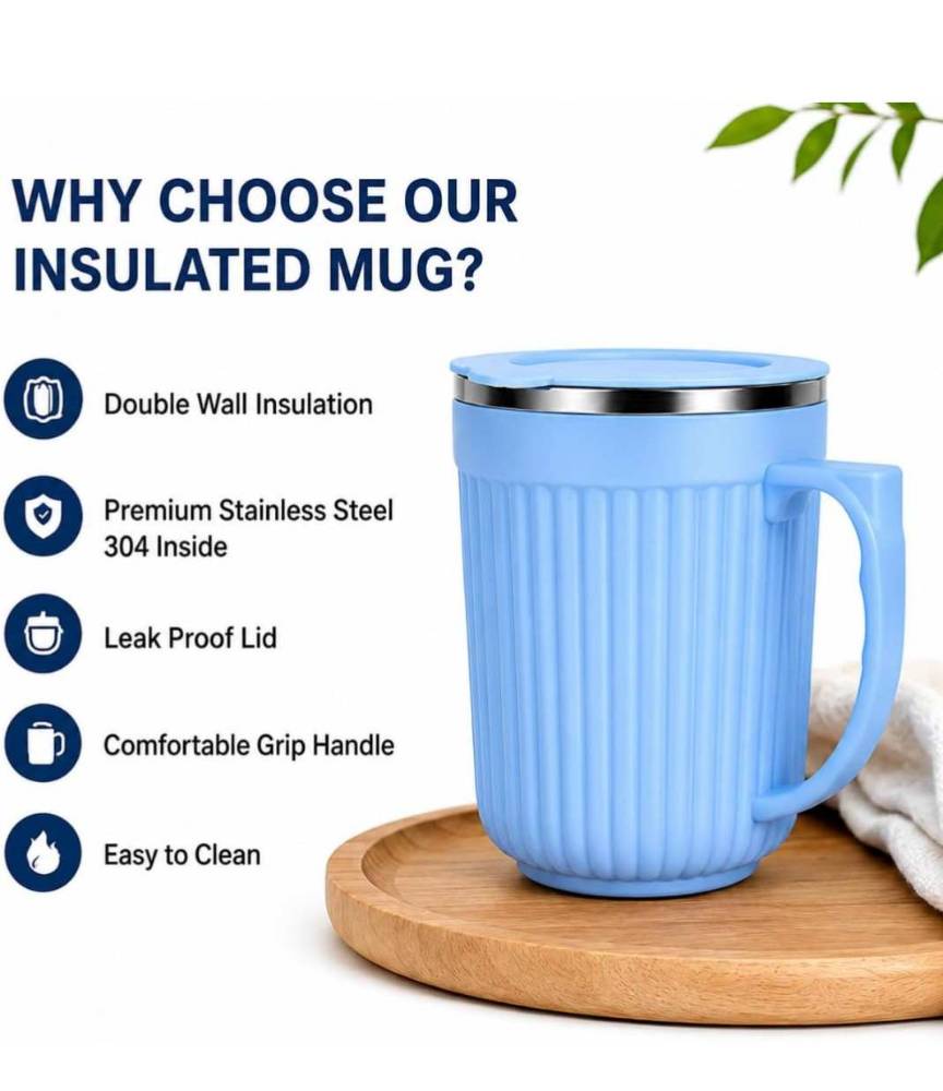 Insulated 400 ml stainless steel mug with lid