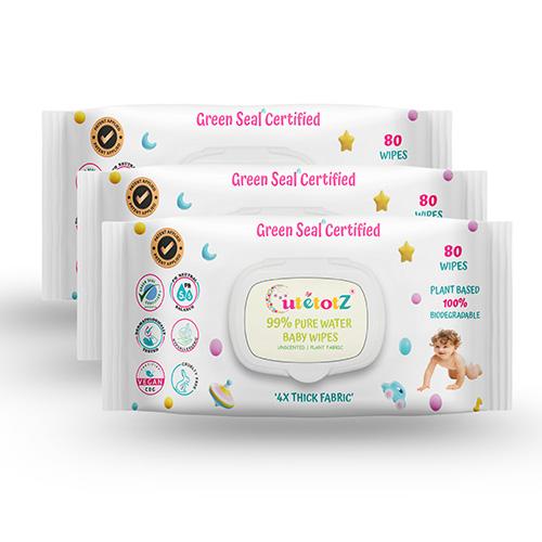 CutetotZ® Premium Organic Baby Wet Wipes | Green Seal® Certified | 80 Wipes (Pack of 3)