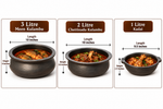 Royal Black Clay Meen Kulambu Chatti 3litre, Chettinadu Kulambu Chatti 2litre & Kadai 1litre Combo | Handmade Traditional Earthen Clay Cookware Set