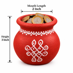 Royal Terracotta Art Work Navadhaniyam Pot | Traditional Handmade Clay Coin Saving Pot | Decorative Wealth & Prosperity Pot[3inch=H*L=3*2]