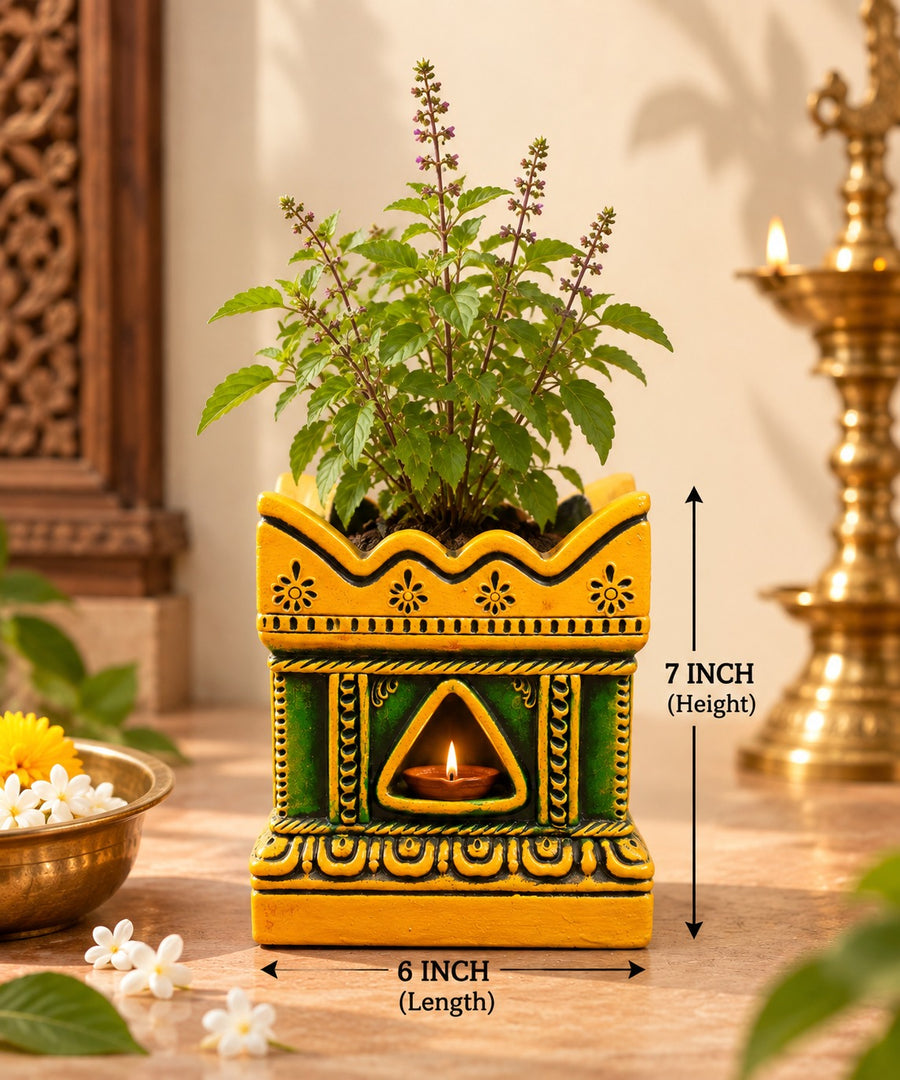 Multicolor Royal Traditional Terracotta Thulasi Maadam | Traditional Handmade Tulsi Brindavan | Divine Pooja Home Décor