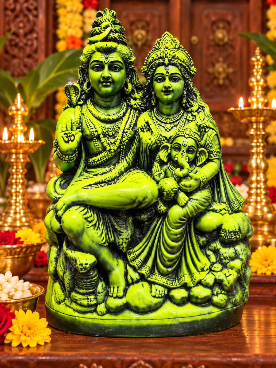 Terracotta Green Shiva Parvathi Family Golu Dolls Set – Handmade Traditional Golu Idol 6 inch
