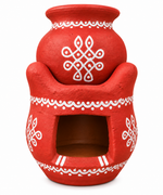 Royal Traditional | Art Work | Terracotta Navadhaniya Set Tiny Stove & Pot Set | Handmade Clay Cooking Stove with Decorative Pot[5.5INCH=H*L=5.5*3]
