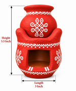 Royal Traditional | Art Work | Terracotta Navadhaniya Set Tiny Stove & Pot Set | Handmade Clay Cooking Stove with Decorative Pot[5.5INCH=H*L=5.5*3]