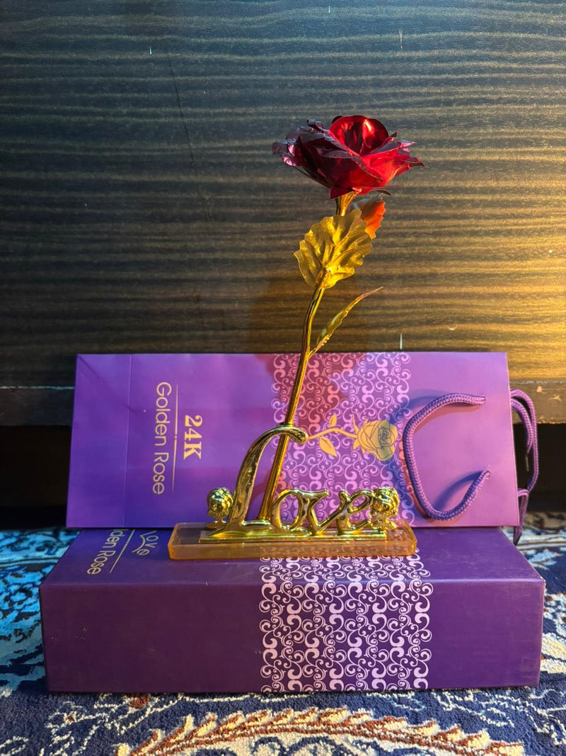 Gold-plated artificial red rose with a 