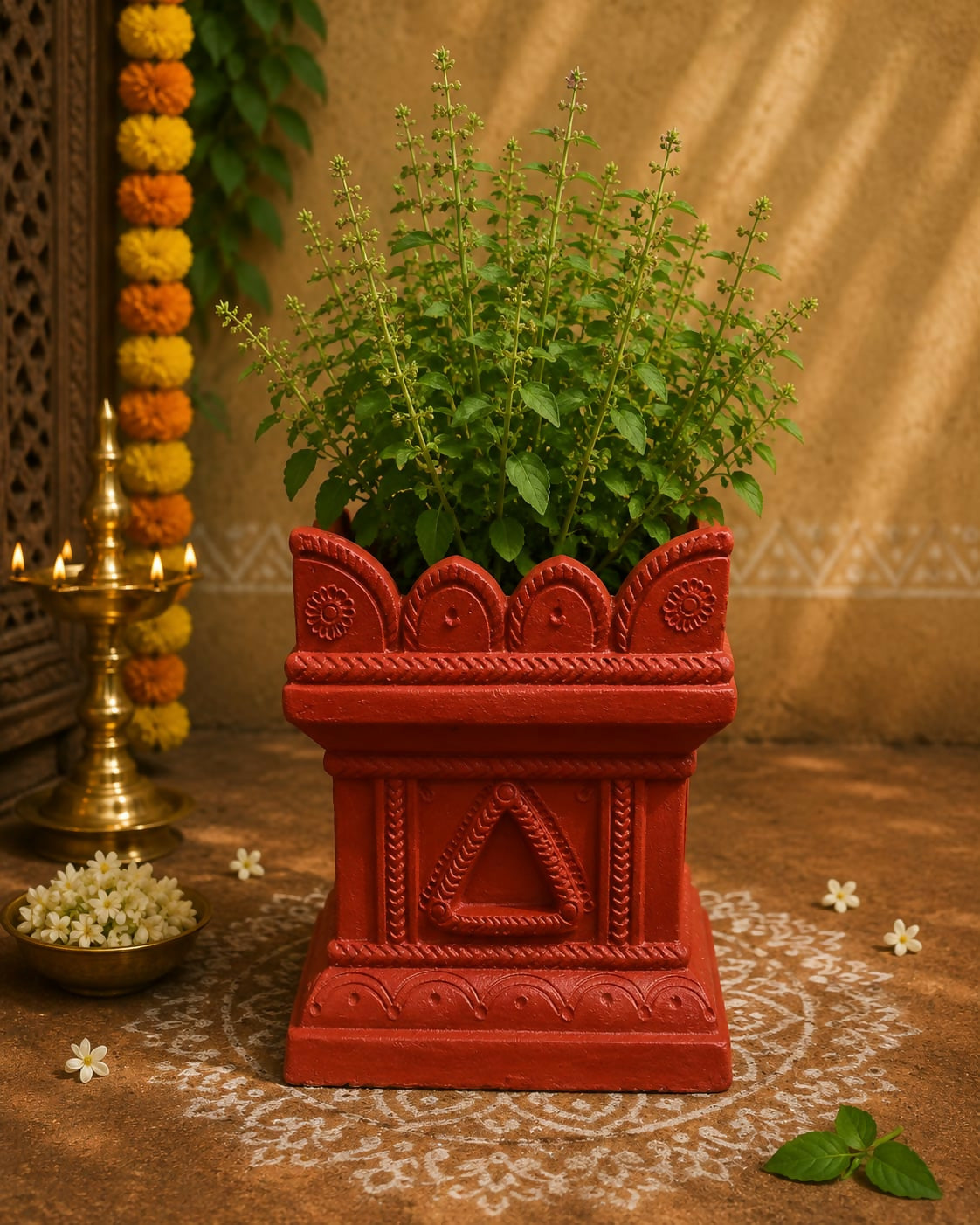 Terracotta Gardening Brindavan Tulasi pot With Drainage Hole at Bottom 14 inch ( Terracotta color )