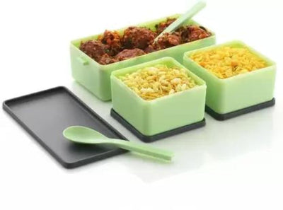 3 Compartment Lunch Box with 1 Spoon and 1 Fork