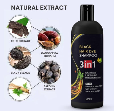 3 in 1 Hair Dye Black Hair Shampoo for Women & Men ( Pack Of 4 )