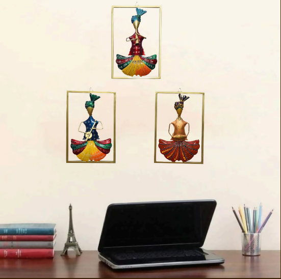 Elegant Metal Wall Art Lady Set of 3 – Traditional Handcrafted Hanging Decor for Living Room & Office