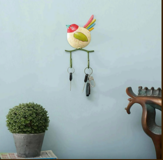 Handcrafted Bird Wall Key Holder with Hooks | Decorative Key Hanger for Home Entrance & Wall Decor