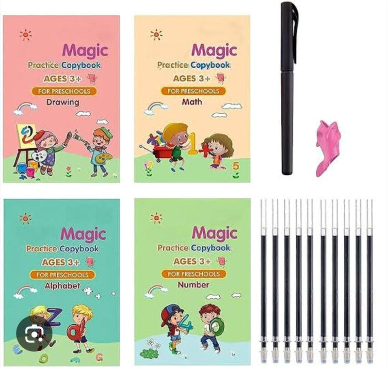 Magic Book for Kids, Sink Magic Practice CopyBook, (4 Books+10 Refills+1 Pen+1 Grip) ( Pack Of 2 )