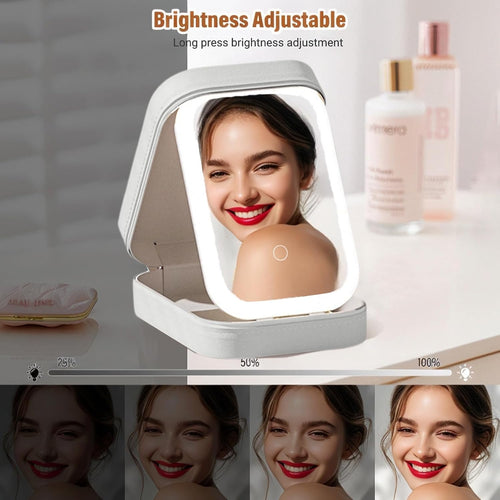 Travel Jewelry Case and Makeup Bag with LED Mirror