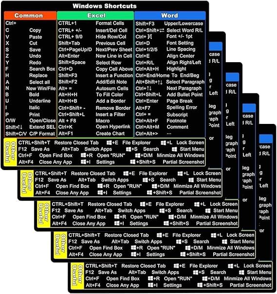 Laptop Shortcut Key Sticker for Windows, Excel, and Word, Compact Productivity Chart
