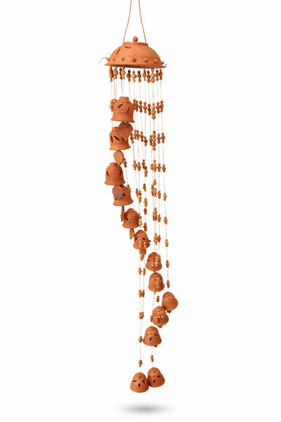 Terracotta Hanging Wind Chime with Bells & Beads 15 bells (Handcrafted Clay Decor)